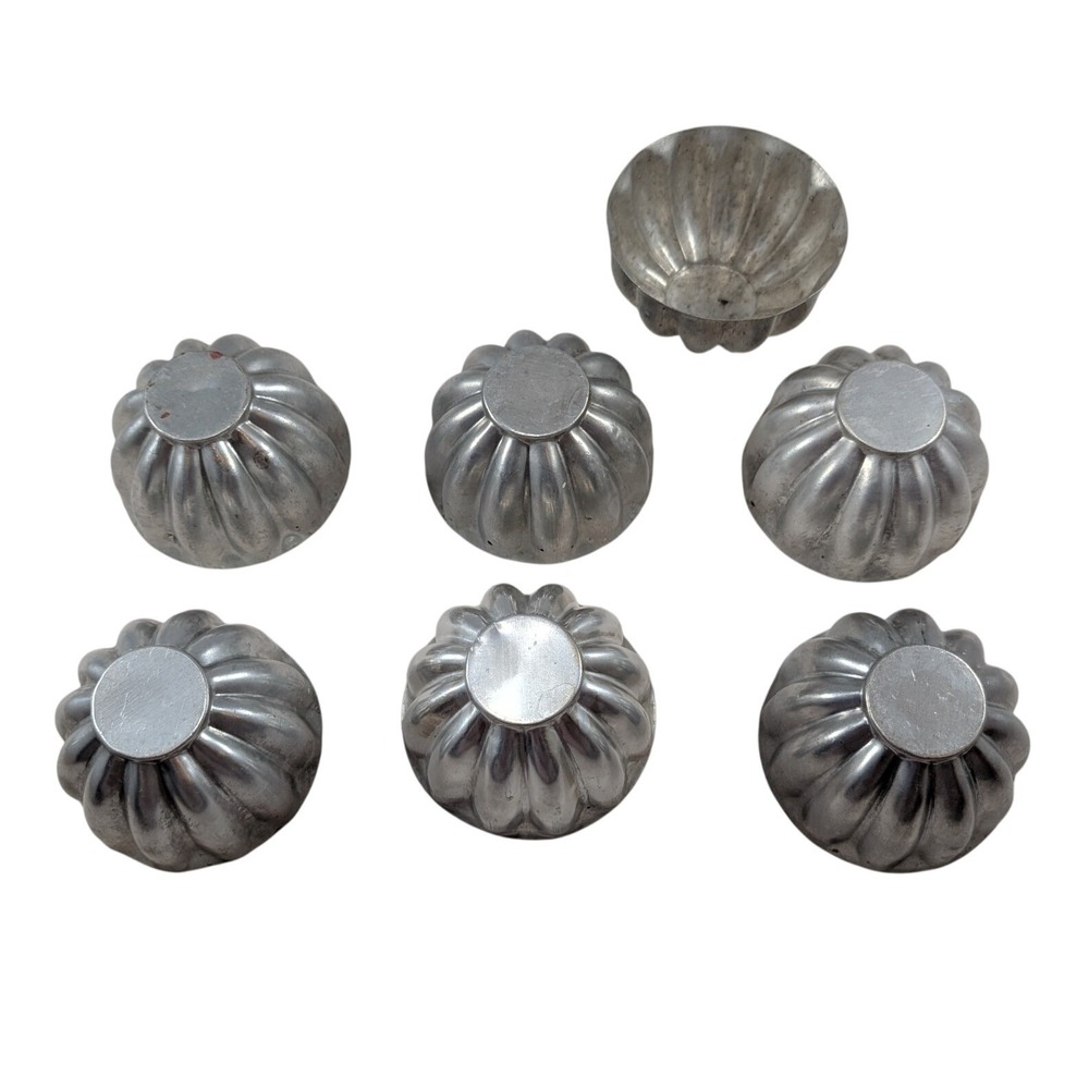 Vintage Aluminum Fluted Tart Molds Individual Jelly Tins Set of 7 Silver 3 Inch